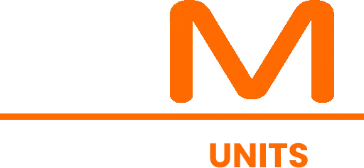 Mobile Units logo with white and orange double-M lettermark